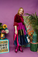 Load image into Gallery viewer, Patchwork Velvet Ruffle Smock Dress