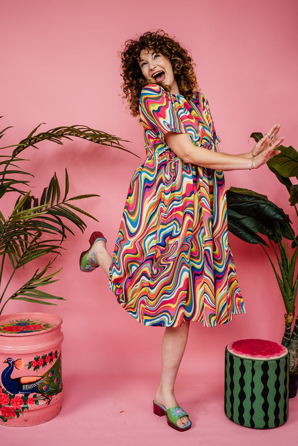 Smock Dress in Rainbow Marble - Megan Crook