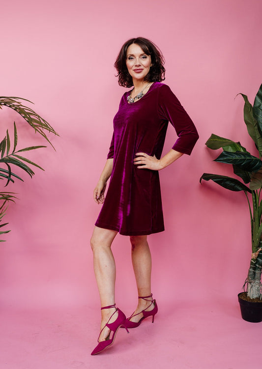 Velvet Swing Dress in Cerise