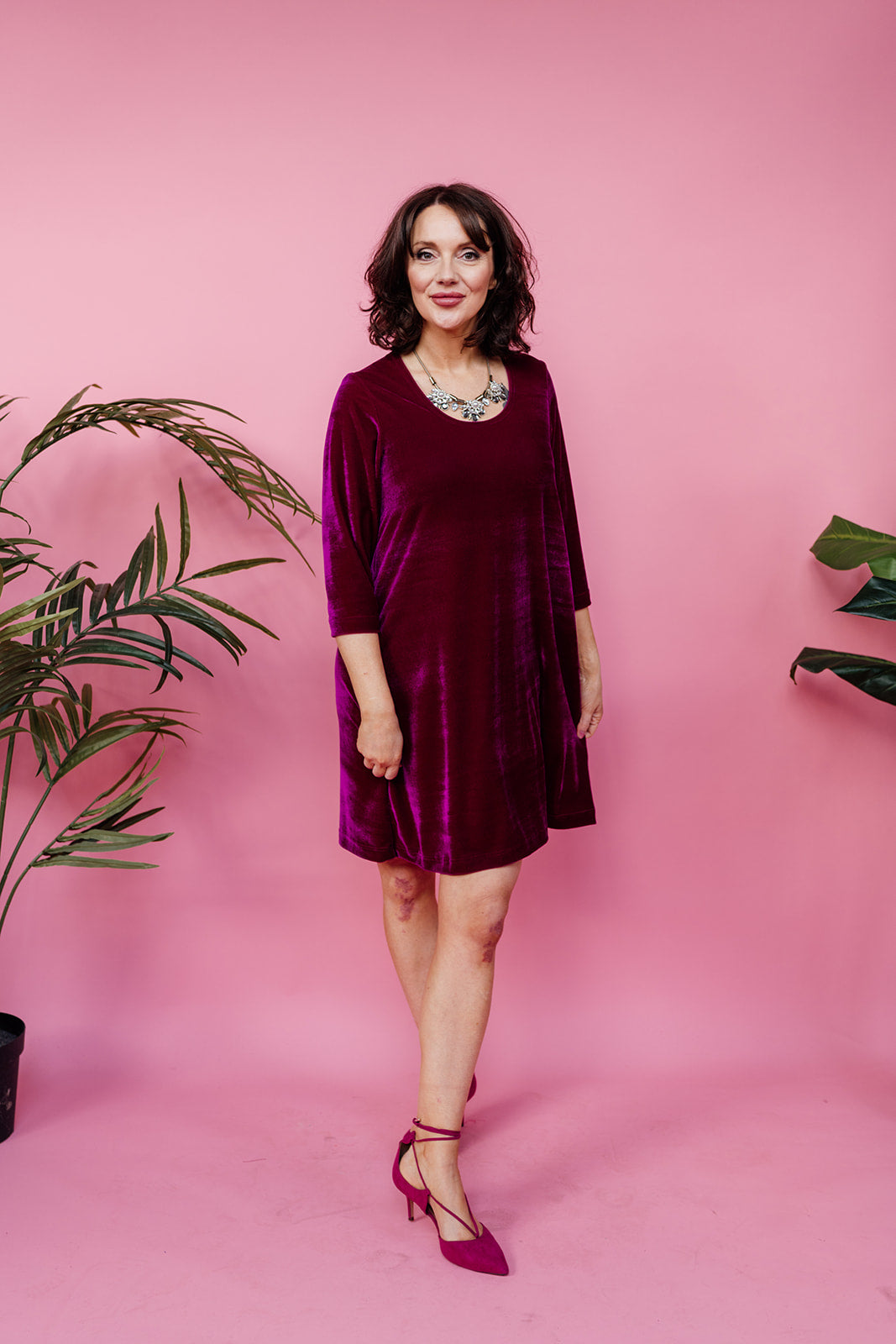 Velvet Swing Dress in Cerise