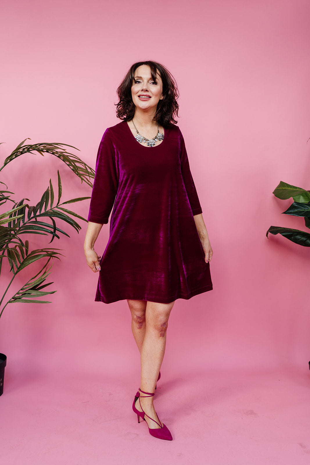 Velvet Swing Dress in Cerise