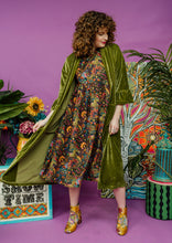 Load image into Gallery viewer, Velvet Ruffle Maxi Cardigan in Olive