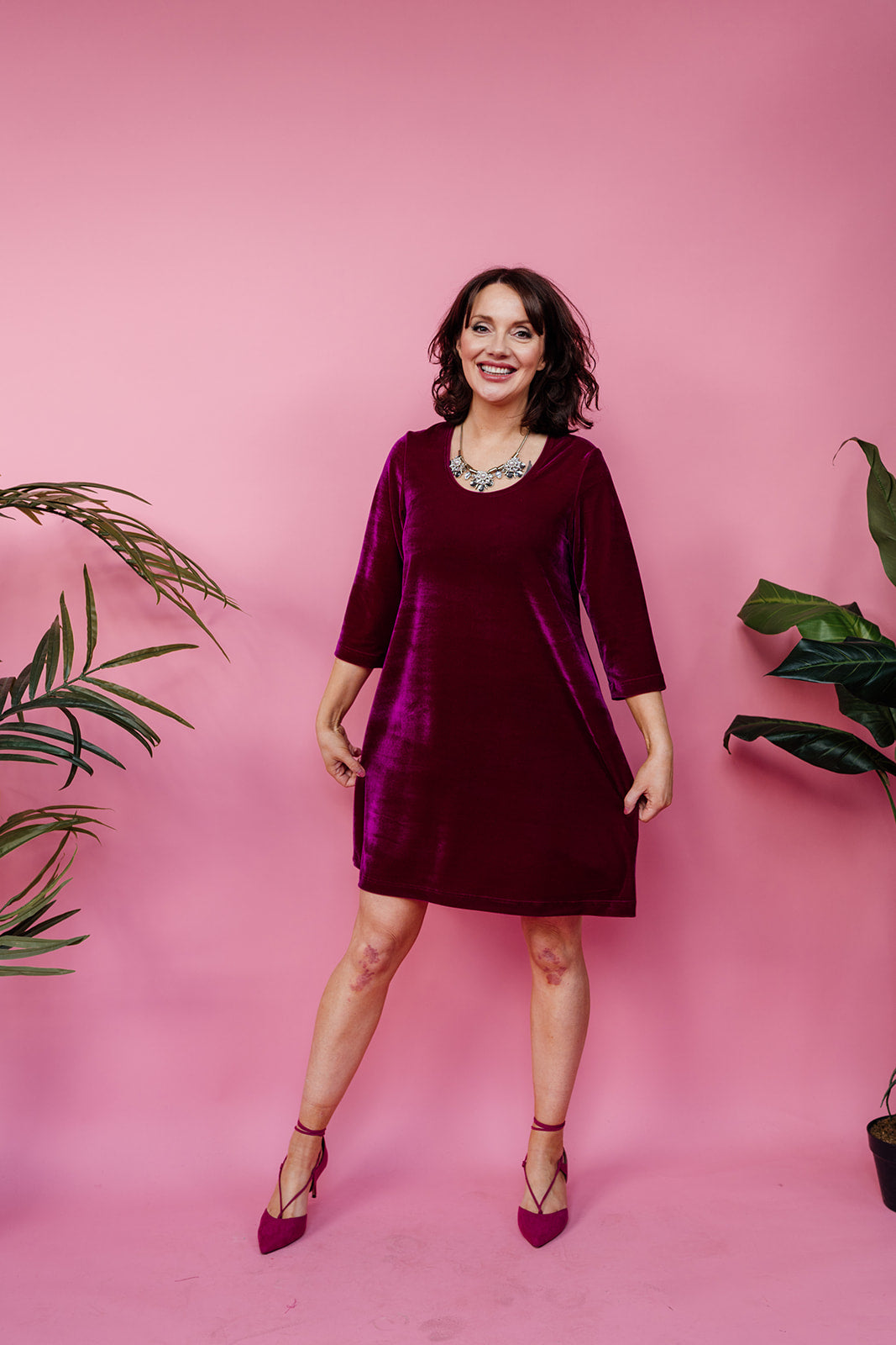 Velvet Swing Dress in Cerise