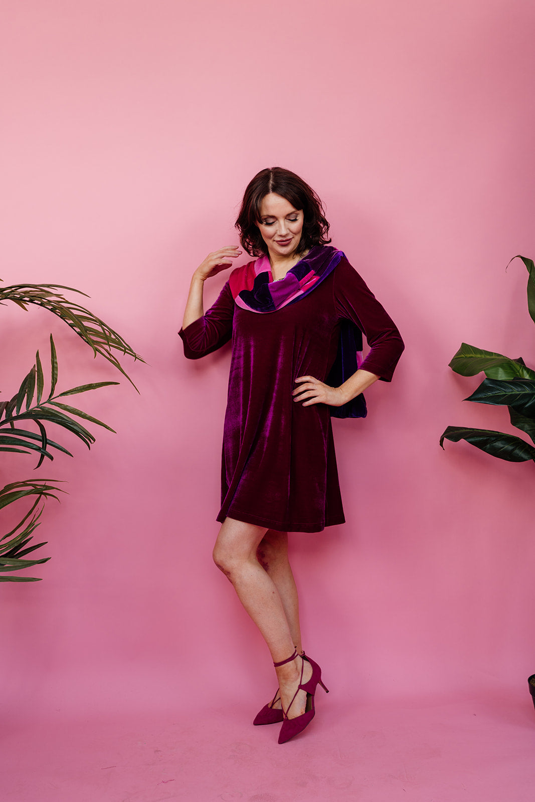 Velvet Swing Dress in Cerise