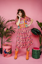 SALE -Smock Dress in Retro Pink Floral 2XL - Megan Crook
