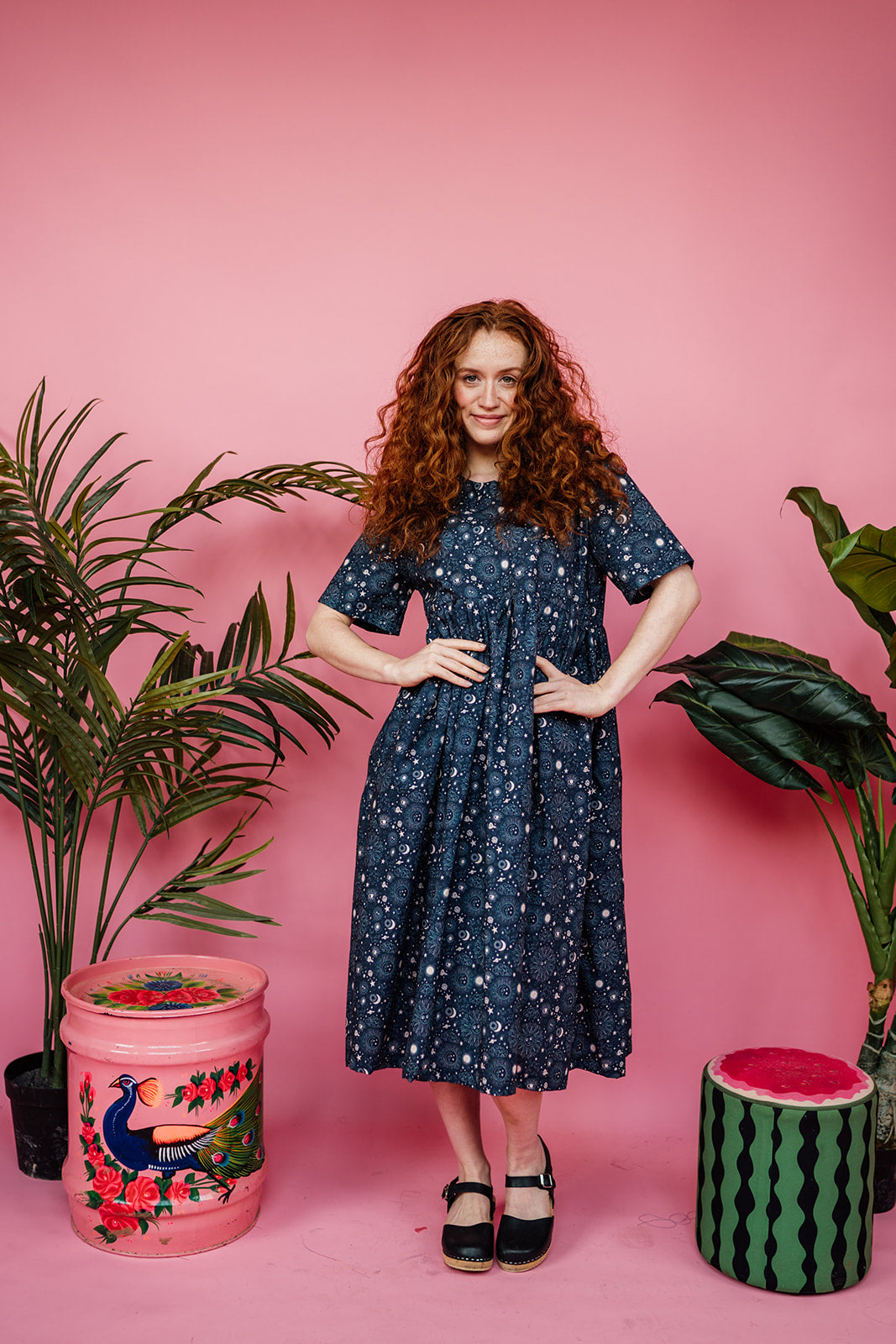 Smock Dress in Navy Moons and Stars