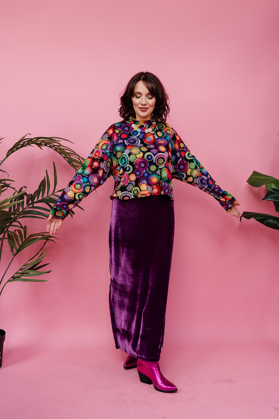 Maxi Velvet Side Split Skirt in Plum - Megan Crook