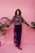 Maxi Velvet Side Split Skirt in Plum - Megan Crook