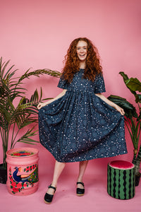 Smock Dress in Navy Moons and Stars