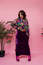 Load image into Gallery viewer, Maxi Velvet Side Split Skirt in Plum