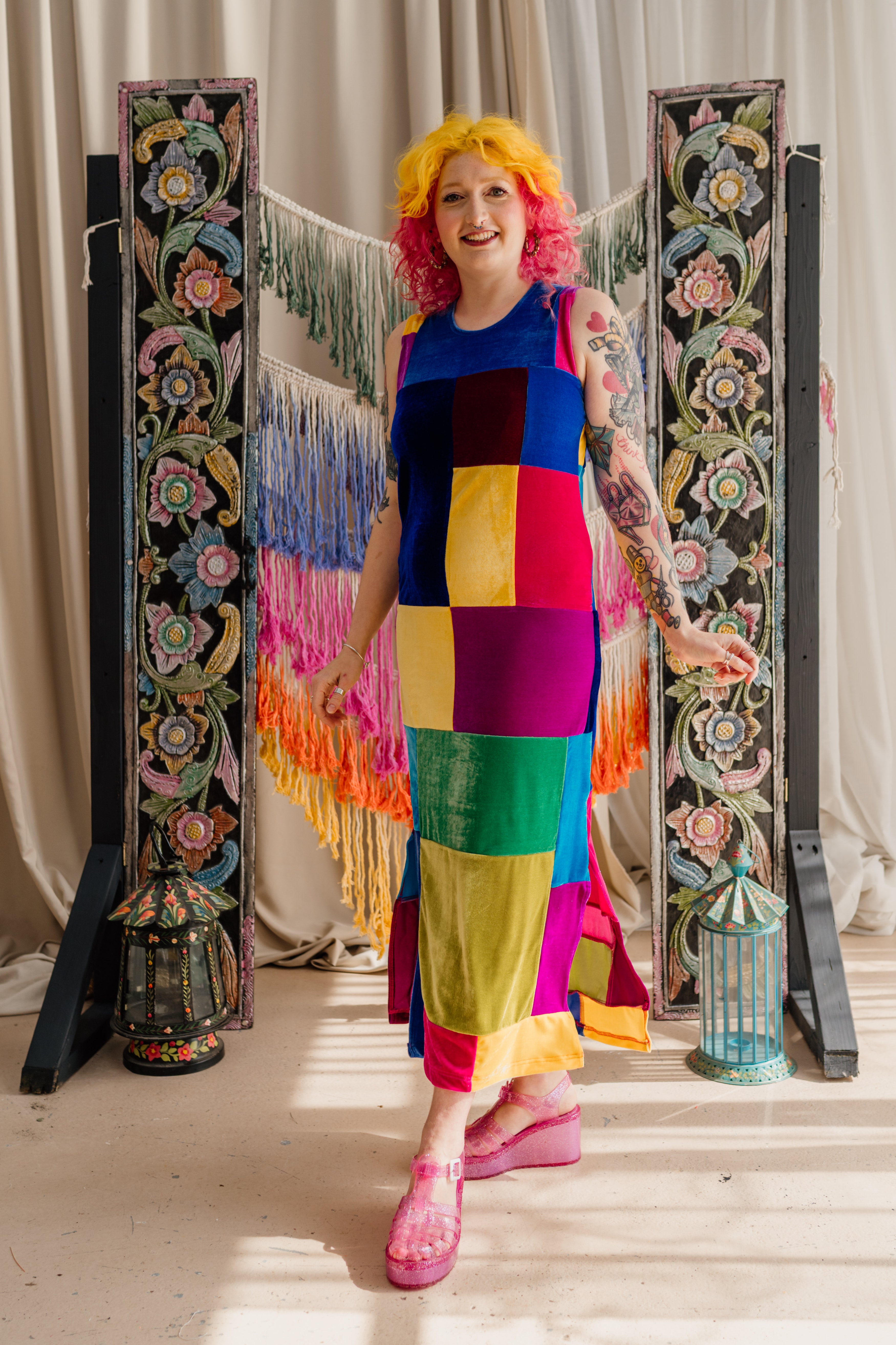 Patchwork Velvet Maxi Dress - 3 colourways - Megan Crook