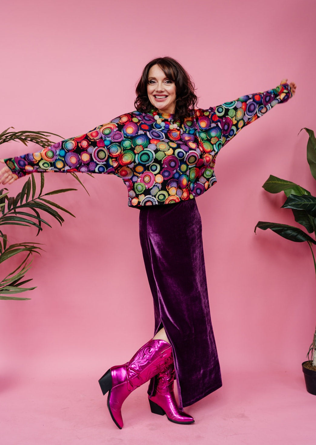 Maxi Velvet Side Split Skirt in Plum - Megan Crook