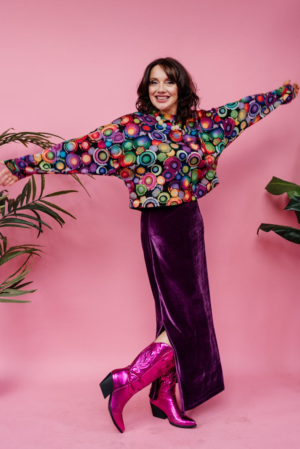 Maxi Velvet Side Split Skirt in Plum - Megan Crook