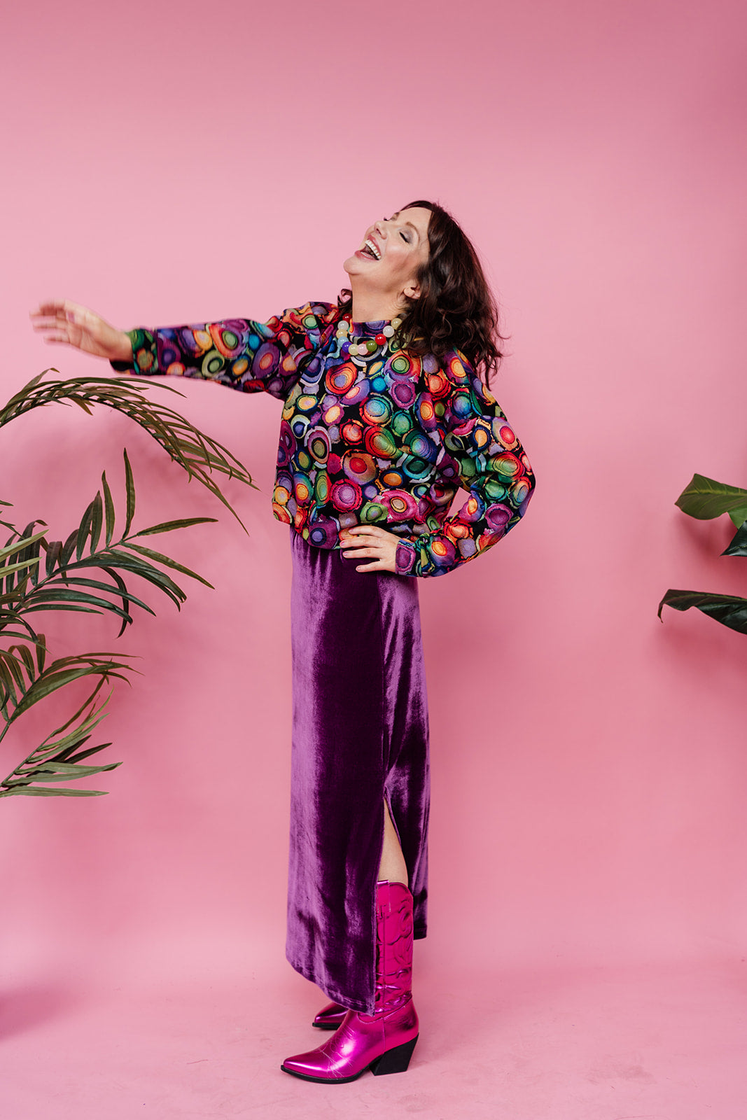 Maxi Velvet Side Split Skirt in Plum - Megan Crook