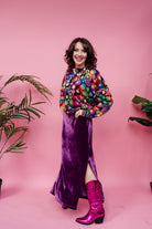 Maxi Velvet Side Split Skirt in Plum - Megan Crook