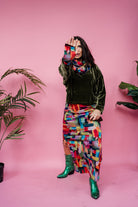 Maxi Side Split Skirt in Abstract Rainbow - Megan Crook