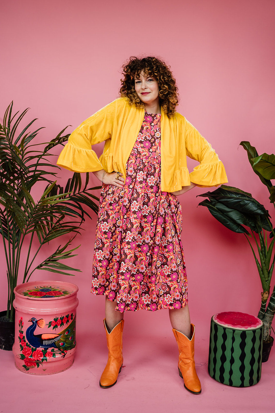 Velvet Ruffle Bolero in Yellow