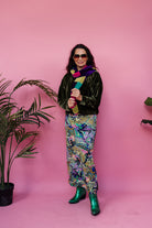 SALE Maxi Side Split Skirt in Green Abstract Garden - Megan Crook