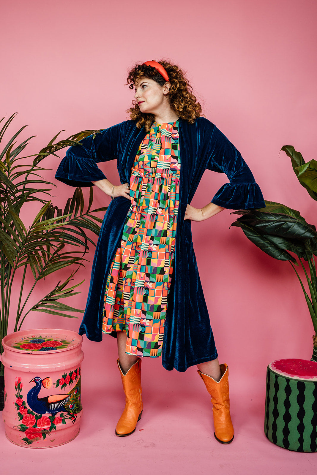 * Smock Dress in Rainbow Squares - Megan Crook