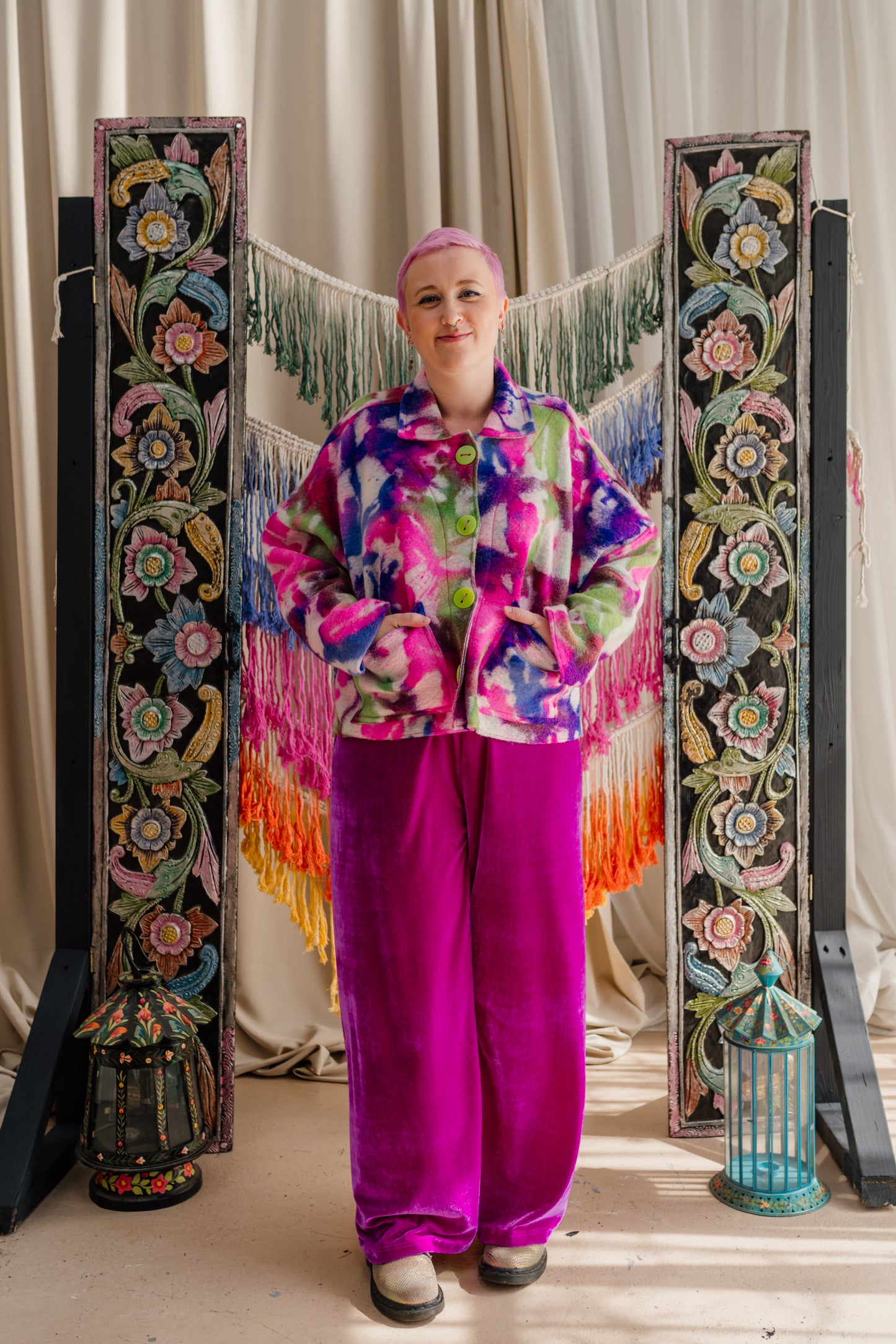 Velvet Straight Leg Trousers in Orchid