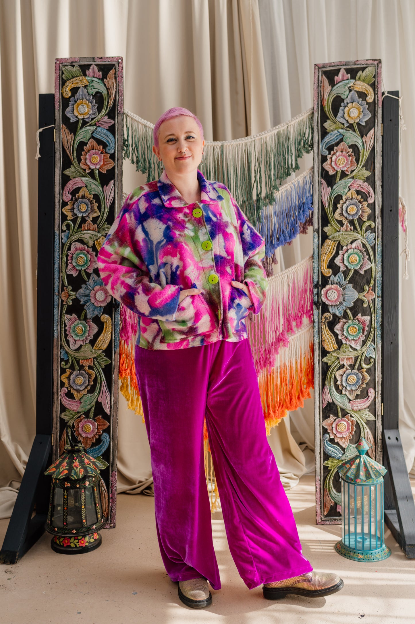Velvet Straight Leg Trousers in Orchid
