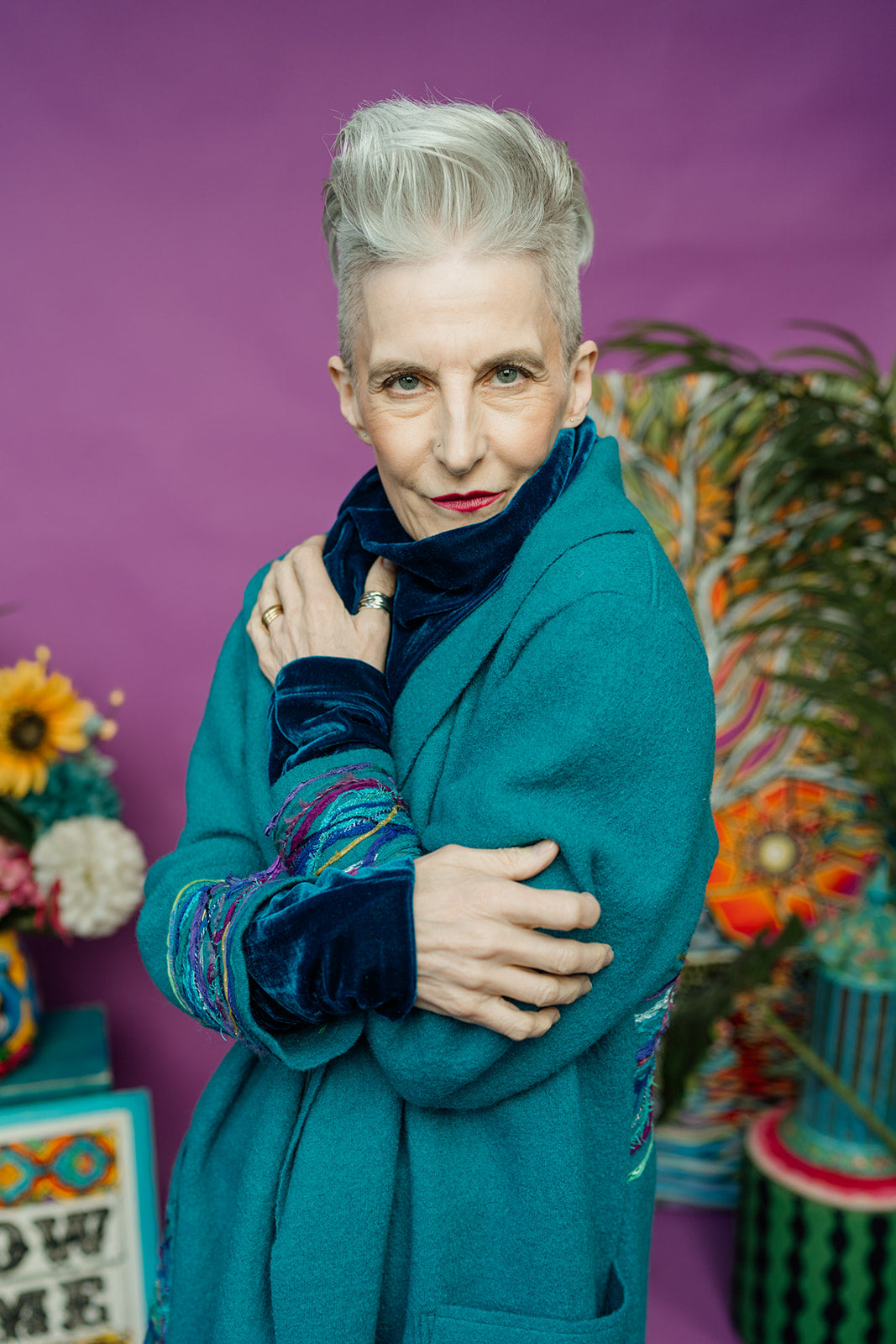 Velvet Cowl and Wrist Warmers Set in Teal - Megan Crook