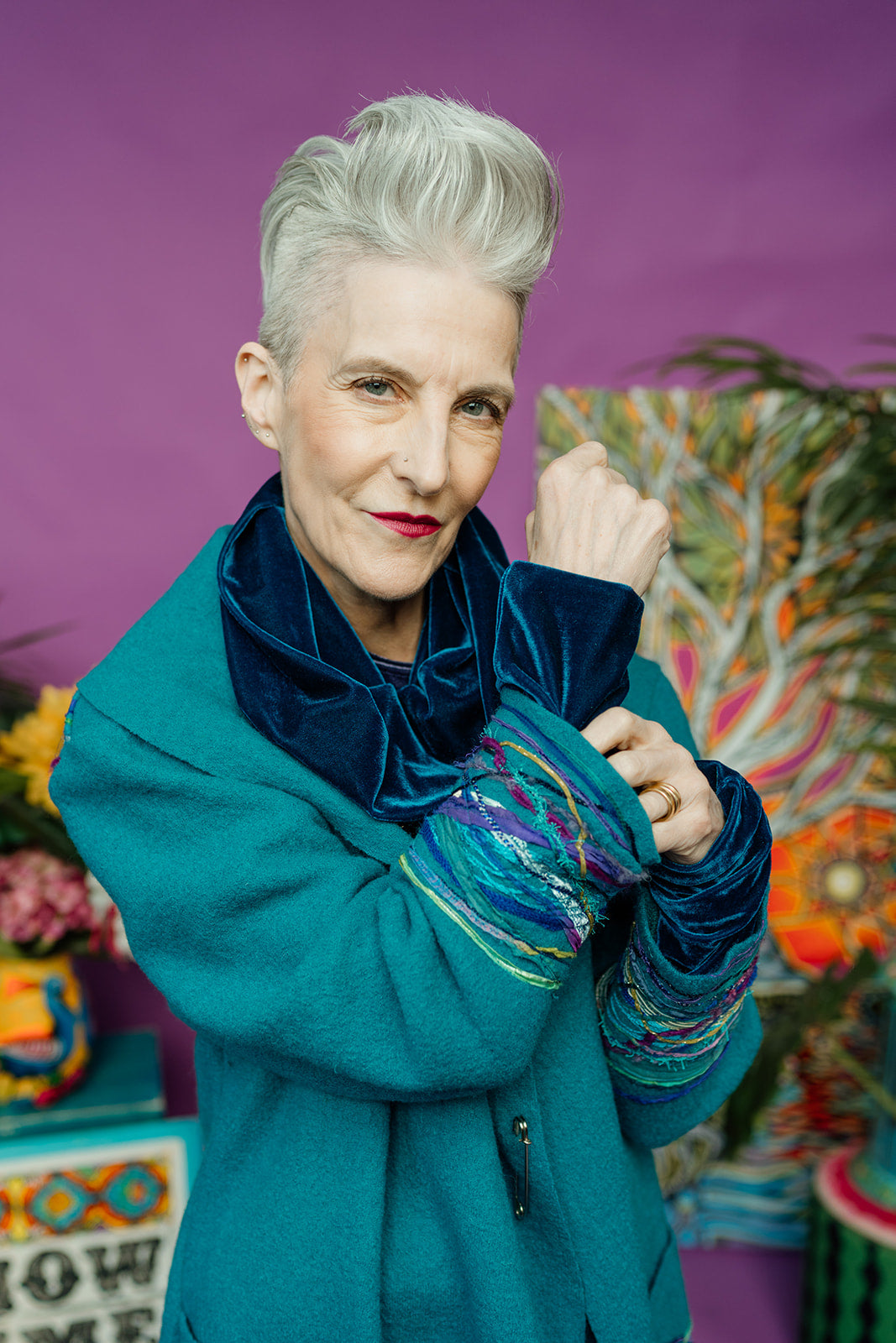 Velvet Cowl and Wrist Warmers Set in Teal - Megan Crook