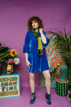 Load image into Gallery viewer, Velvet Ruffle Swing Dress in Cornflower Blue