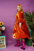 Velvet Ruffle Smock Dress in Orange