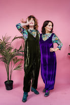 Velvet Dungaree Jumpsuit in Purple - Megan Crook
