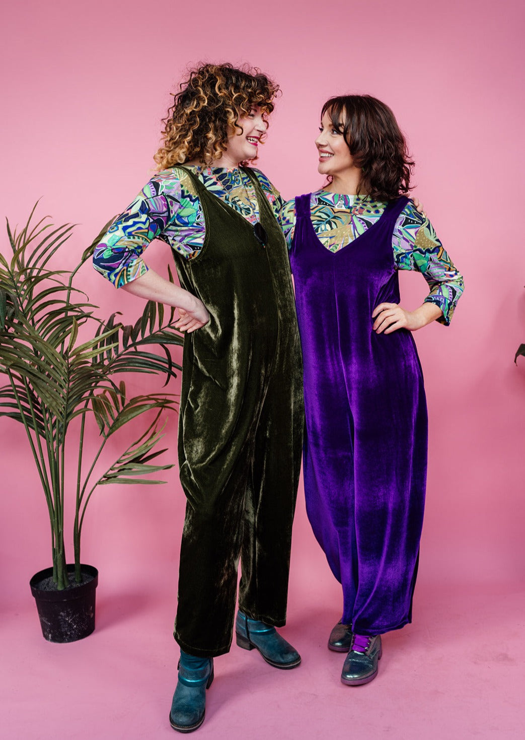 Velvet Dungaree Jumpsuit in Dark Olive - Megan Crook