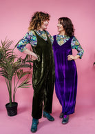 Velvet Dungaree Jumpsuit in Dark Olive - Megan Crook