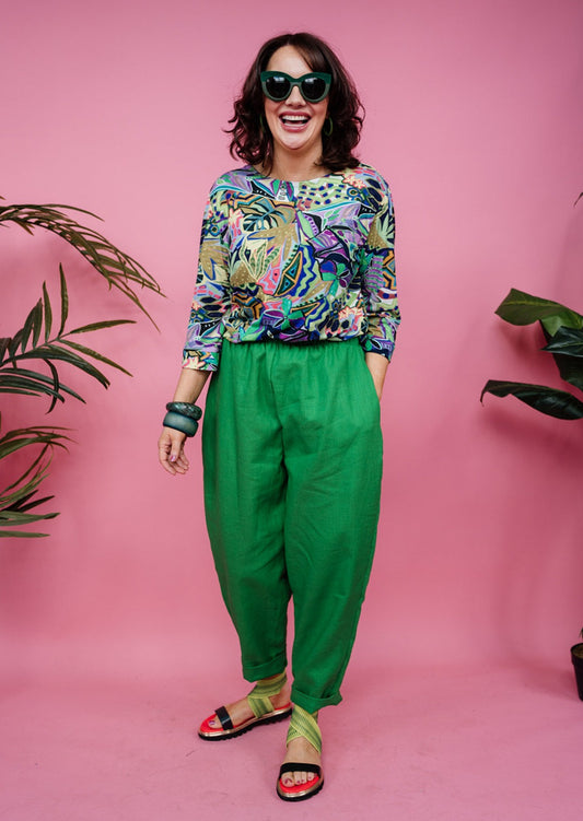 Ankle Grazer Trousers in Green Linen