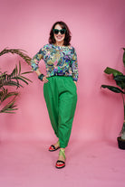 3/4 Sleeve Top in Green Abstract Garden - Megan Crook