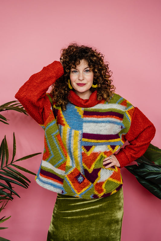 Knitted Colour Block Pullover in Pattern Clash