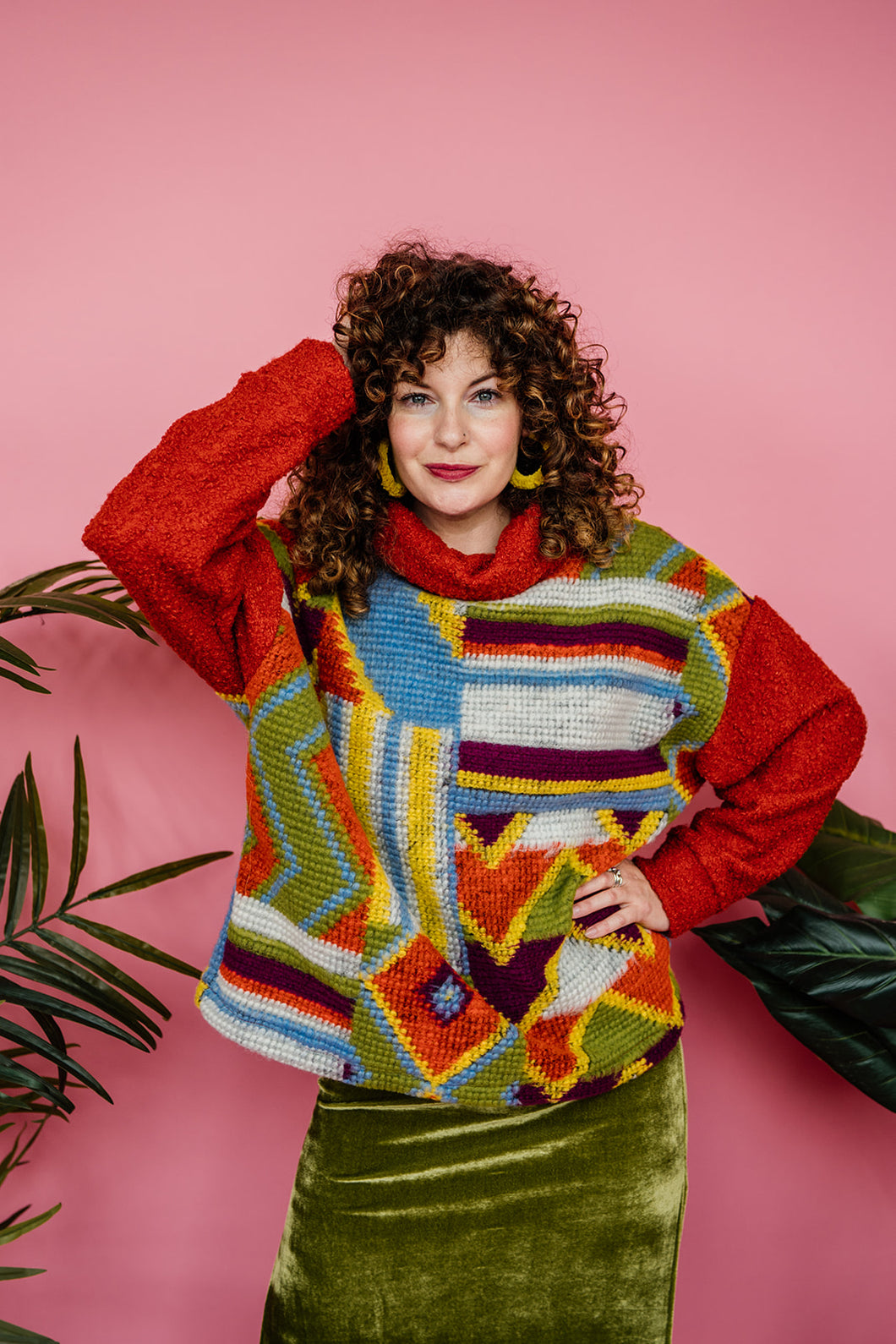 Knitted Colour Block Pullover in Pattern Clash