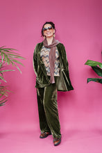 Load image into Gallery viewer, Velvet Straight Leg Trousers in Dark Olive