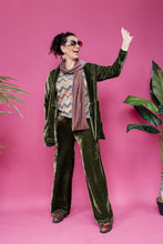 Load image into Gallery viewer, Velvet Straight Leg Trousers in Dark Olive