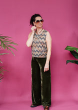 Load image into Gallery viewer, Velvet Straight Leg Trousers in Dark Olive