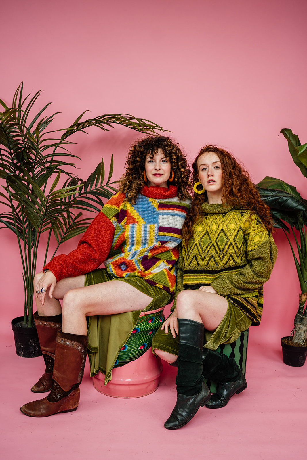 Knitted Pattern Mix Jumper in Olive Green - Megan Crook