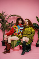 Knitted Pattern Mix Jumper in Olive Green - Megan Crook