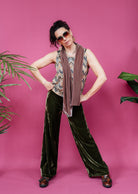 Velvet Straight Leg Trousers in Dark Olive - Megan Crook