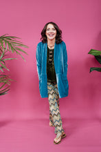 Load image into Gallery viewer, Straight Leg Trousers in Blue Glitter Chevron