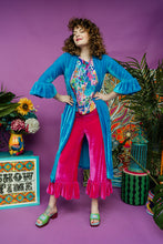 Load image into Gallery viewer, Velvet Ruffle Maxi Cardigan in Turquoise
