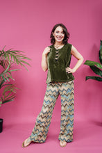 Load image into Gallery viewer, Straight Leg Trousers in Blue Glitter Chevron