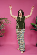 Load image into Gallery viewer, Straight Leg Trousers in Blue Glitter Chevron