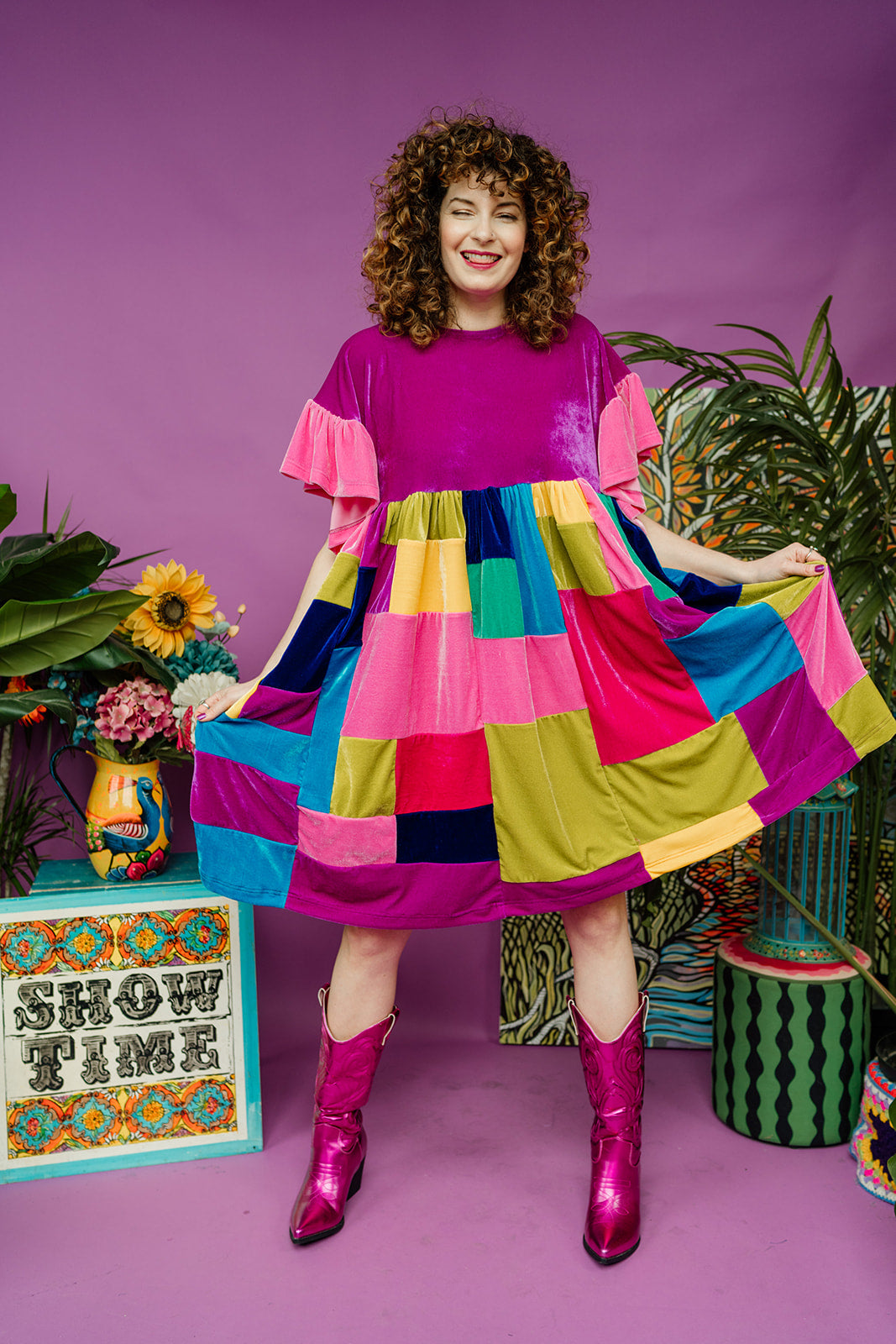 Patchwork Velvet Summer Smock Dress