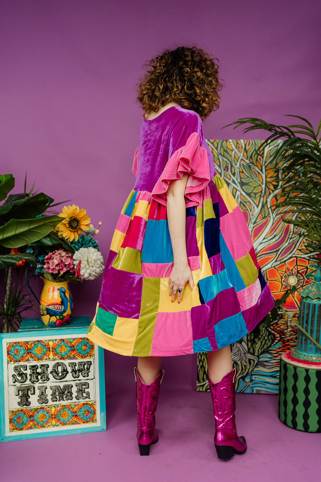 Patchwork Velvet Summer Smock Dress