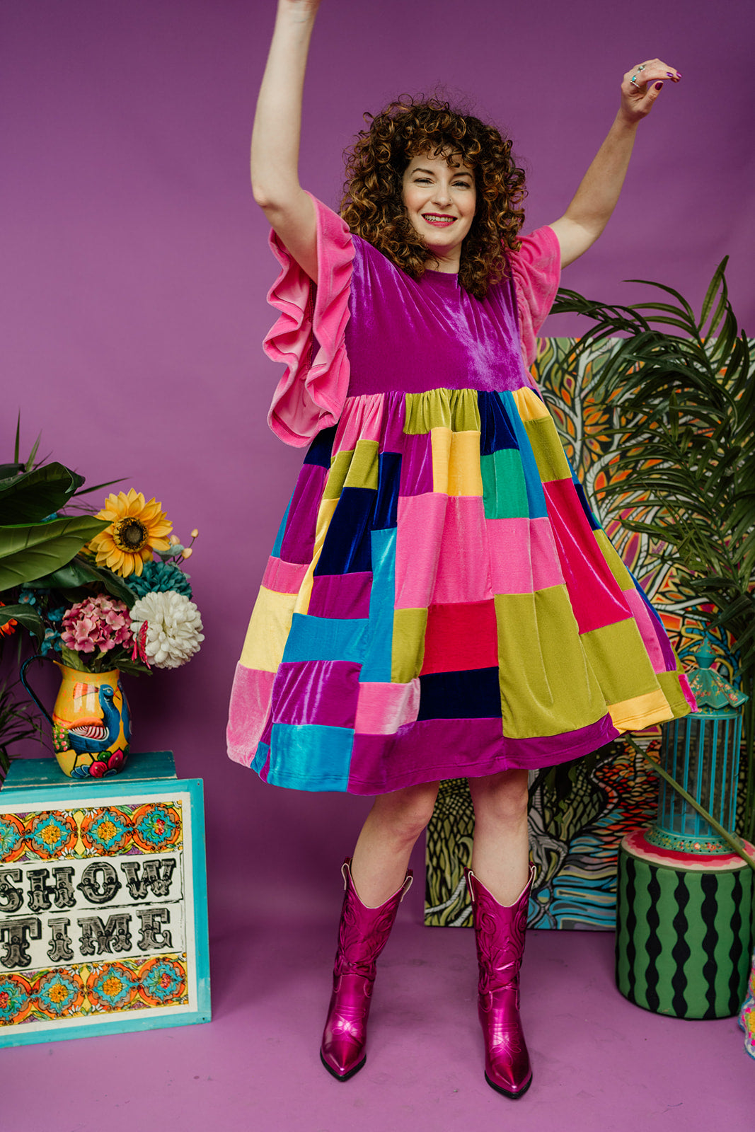 Patchwork Velvet Summer Smock Dress