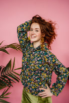 SALE - Funnel Neck Pullover in Green/Mustard Floral - Megan Crook